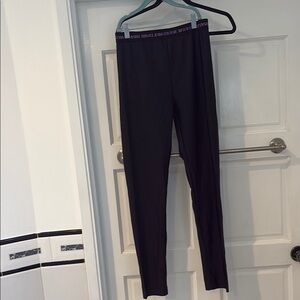 Versace Black Leggings with Purple Logo Waistband